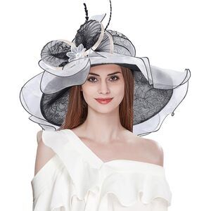 Women's Organza Fascinator Church Derby Hat Floral Lace Wide Brim Sun Hats 9673